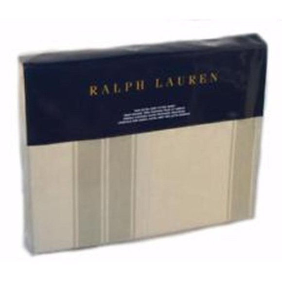 $130 RALPH LAUREN HOME Amagansett FULL FLAT SHEET Further Lane Ticking Tan/Sage - Picture 2 of 2
